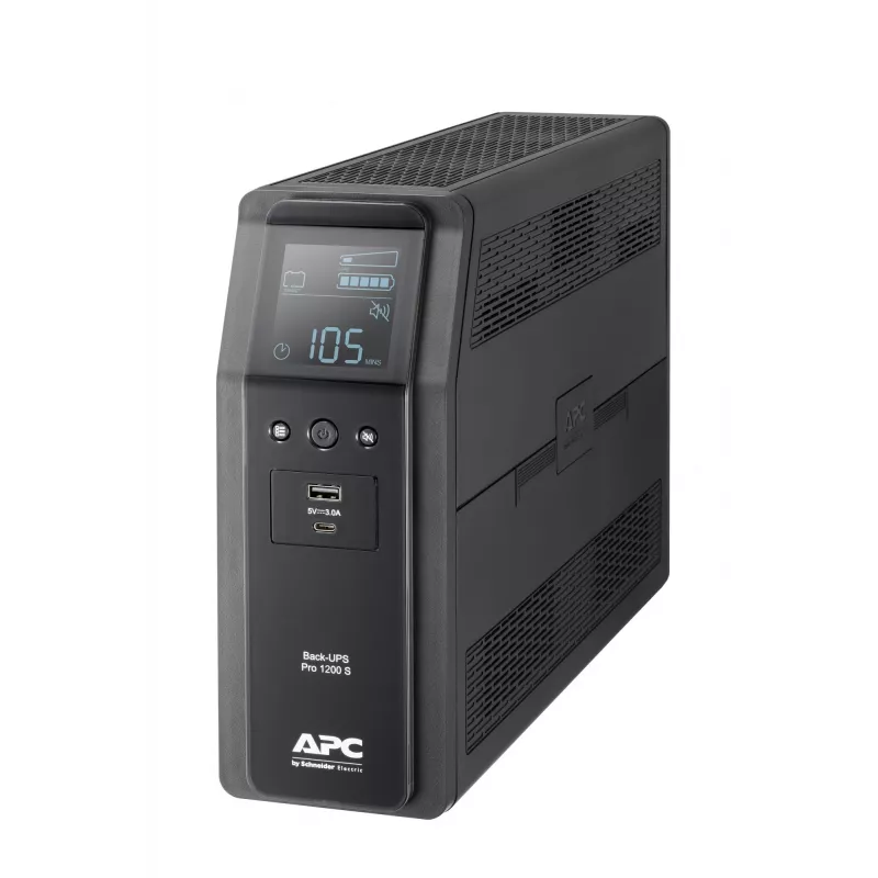 APC Back-UPS Pro, 1200VA/720W, Tornis, 230V, 8x IEC C13 izejas, Sinusoidāls vilnis, AVR, USB Type A + C porti, LCD, Lietotāja nomaināms akumulators