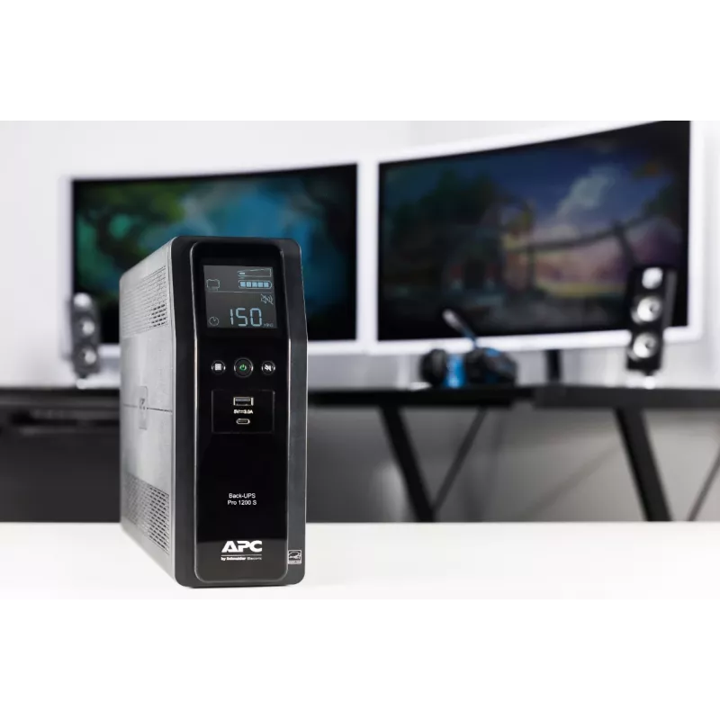 APC Back-UPS Pro, 1200VA/720W, Tornis, 230V, 8x IEC C13 izejas, Sinusoidāls vilnis, AVR, USB Type A + C porti, LCD, Lietotāja nomaināms akumulators