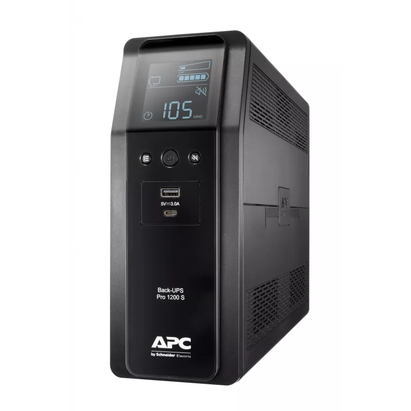 APC Back-UPS Pro, 1200VA/720W, Tornis, 230V, 8x IEC C13 izejas, Sinusoidāls vilnis, AVR, USB Type A + C porti, LCD, Lietotāja nomaināms akumulators