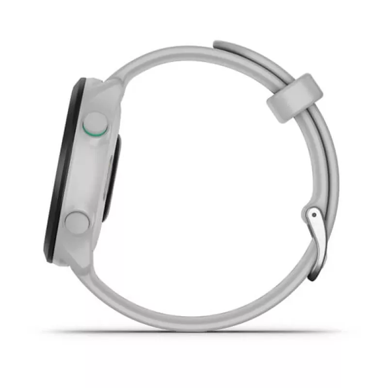 Viedpulkstenis GARMIN Forerunner 55 — 42 mm apaļš sporta pulkstenis, GPS/GLONASS/Galileo, 14 dienu akumulators, 5 ATM, balta silikona siksniņa