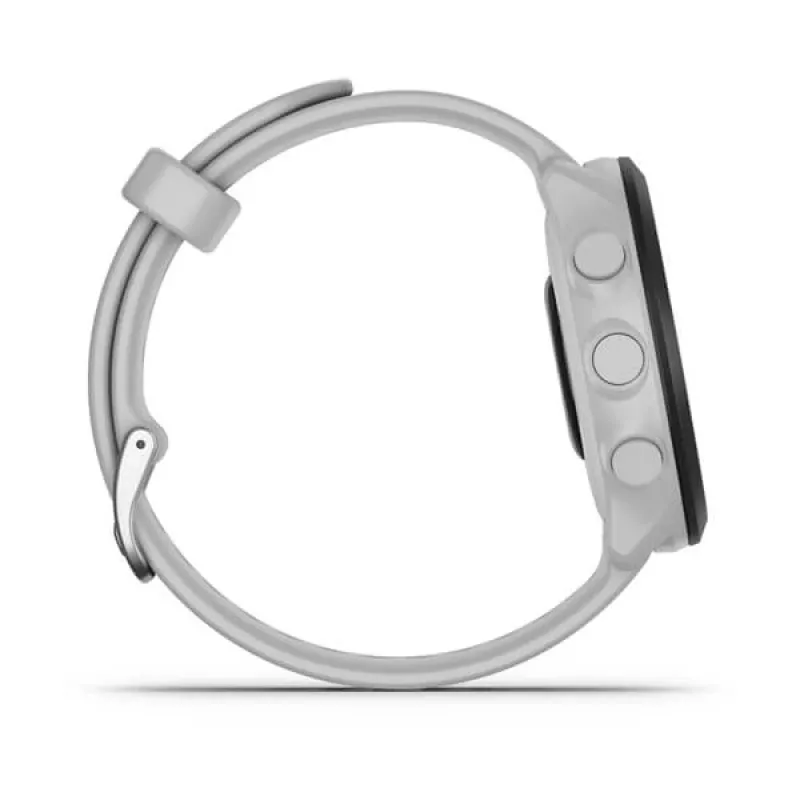 Viedpulkstenis GARMIN Forerunner 55 — 42 mm apaļš sporta pulkstenis, GPS/GLONASS/Galileo, 14 dienu akumulators, 5 ATM, balta silikona siksniņa