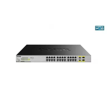 D-Link 24 portu galddatora Gigabit nepārvaldāms PoE slēdzis ar 2 x 100/1000Mbps kombinētajiem portiem