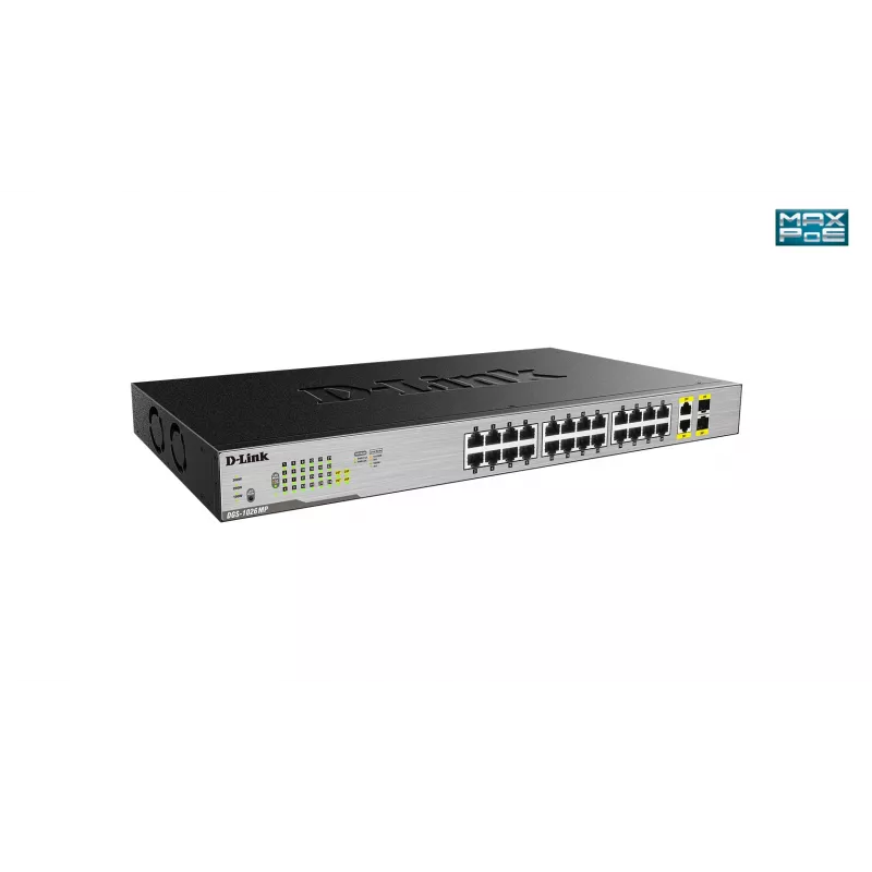 D-Link 24 portu galddatora Gigabit nepārvaldāms PoE slēdzis ar 2 x 100/1000Mbps kombinētajiem portiem