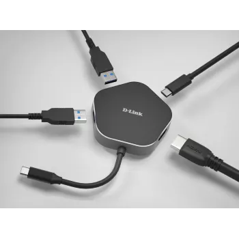 D-Link 4-in-1 USB-C centrmezgls ar HDMI un barošanas piegādi
