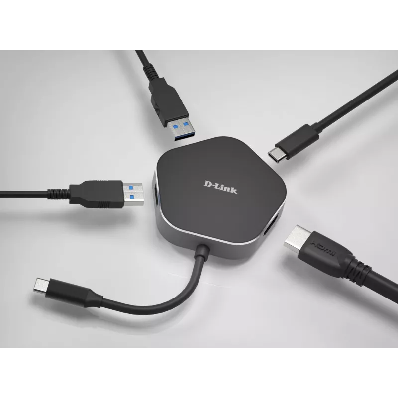D-Link 4-in-1 USB-C centrmezgls ar HDMI un barošanas piegādi