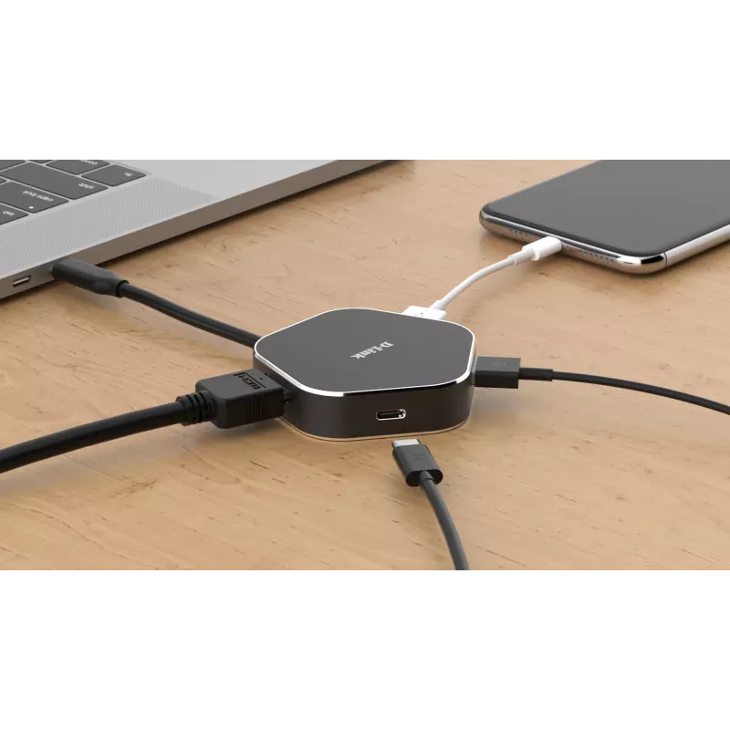 D-Link 4-in-1 USB-C centrmezgls ar HDMI un barošanas piegādi