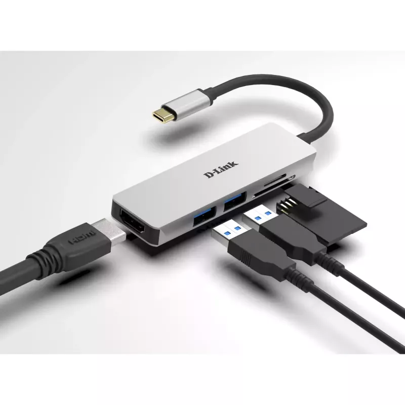D-Link 5-in-1 USB-C centrmezgls ar HDMI un SD/microSD karšu lasītāju