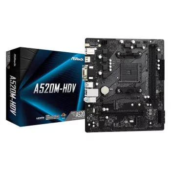 ASRock mātesplate A520M-HDV AM4 AMD A520 2 x DDR4 USB 3.2 SATA 3 7.1 kanālu HD Audio mATX