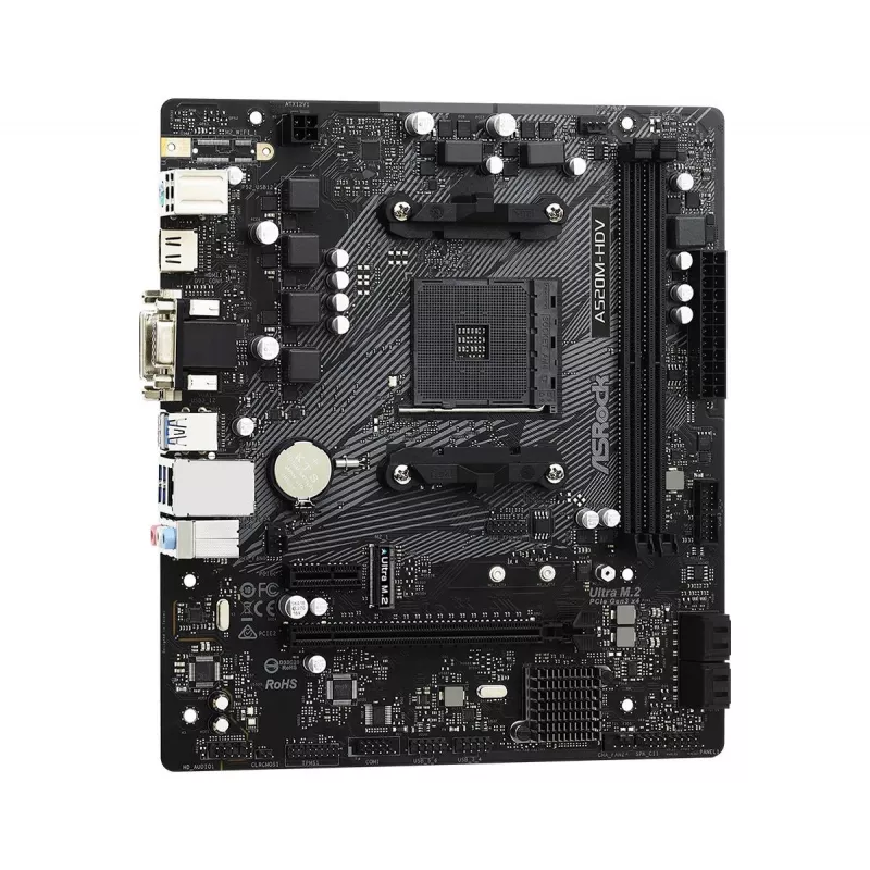 ASRock mātesplate A520M-HDV AM4 AMD A520 2 x DDR4 USB 3.2 SATA 3 7.1 kanālu HD Audio mATX