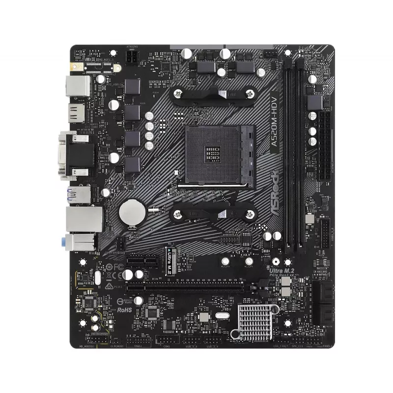ASRock mātesplate A520M-HDV AM4 AMD A520 2 x DDR4 USB 3.2 SATA 3 7.1 kanālu HD Audio mATX