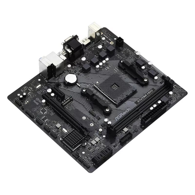 ASRock mātesplate A520M-HDV AM4 AMD A520 2 x DDR4 USB 3.2 SATA 3 7.1 kanālu HD Audio mATX