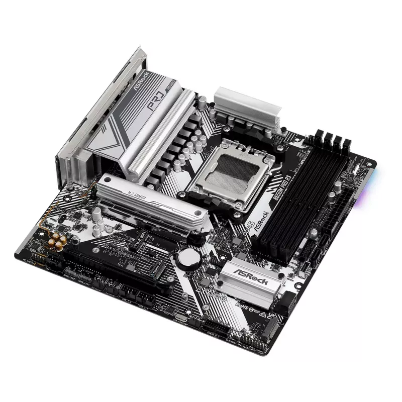 Mātesplate ASRock B650M Pro RS — AMD B650, Socket AM5, micro ATX, DDR5, 4x DIMM, 128 GB, 2.5Gb LAN, 1x M.2, HDMI, DP