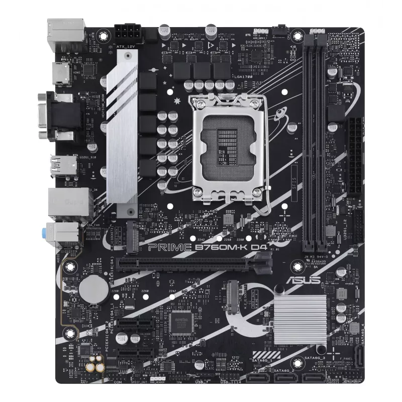 Mātesplate ASUS PRIME B760M-K D4 — Intel B760, LGA 1700, Micro ATX, 2x DDR4 DIMM, 64 GB, M.2, SATA III, 2.5Gb Ethernet