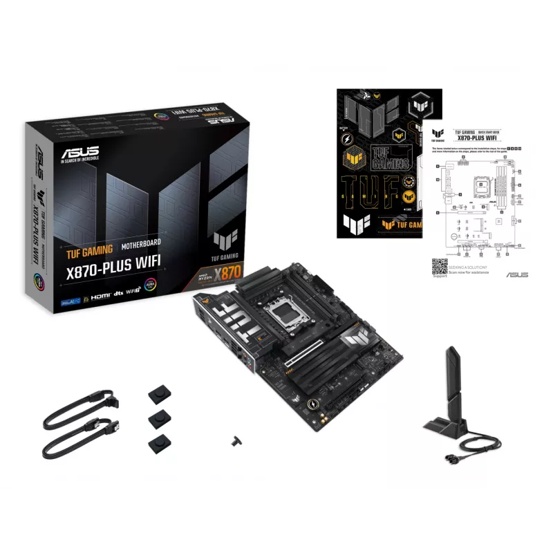 Mātesplate ASUS TUF GAMING X870-PLUS WIFI — AMD X870, Socket AM5, ATX, DDR5, 4 DIMM, Wi‑Fi 7, Bluetooth 5.4