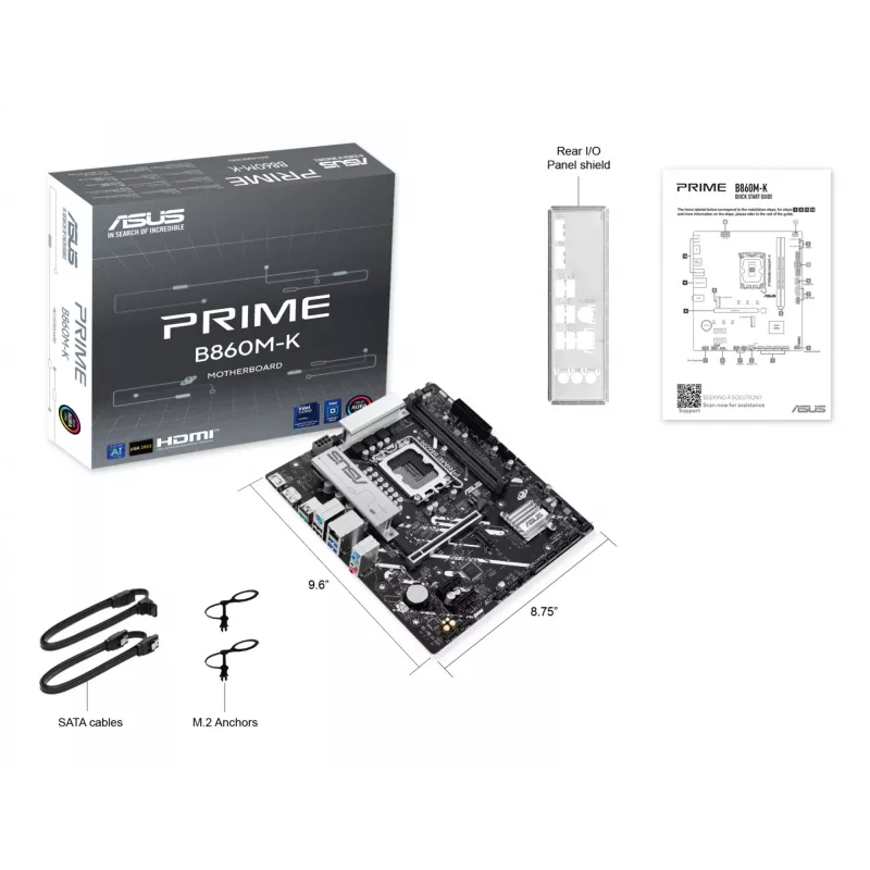 Mātesplate ASUS PRIME B860M-K — Intel B860, LGA 1851, micro ATX, DDR5, 2x M.2, 2 DIMM, 2.5Gb LAN
