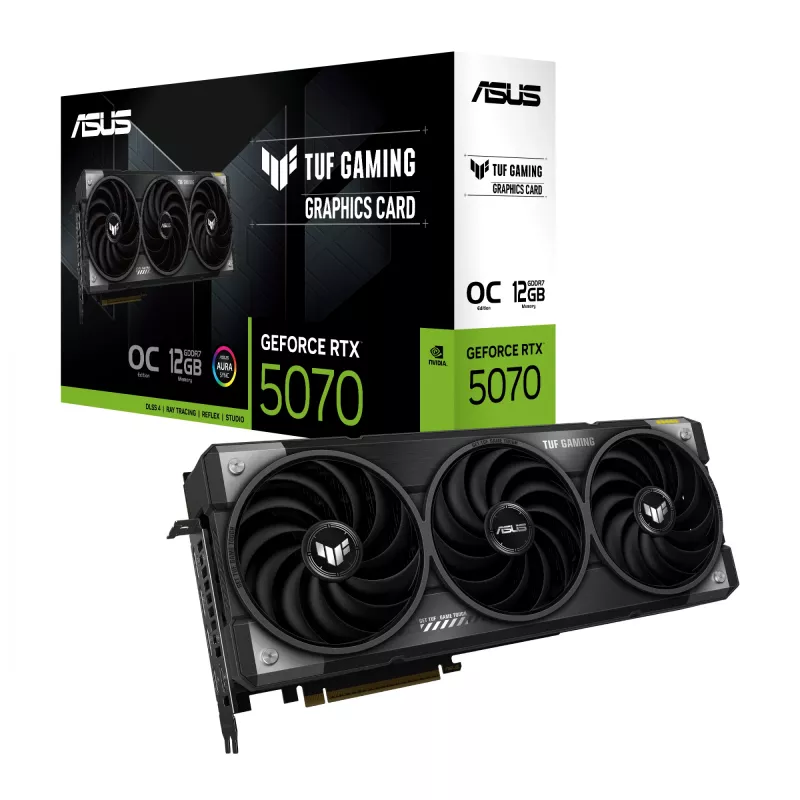 Grafikas karte ASUS GeForce RTX 5070 12 GB GDDR7, PCIe 5.0, 192 bitu, OC, 3xDP 2.1b + 2xHDMI 2.1b, 3 ventilatoru, 750W barošanas bloks