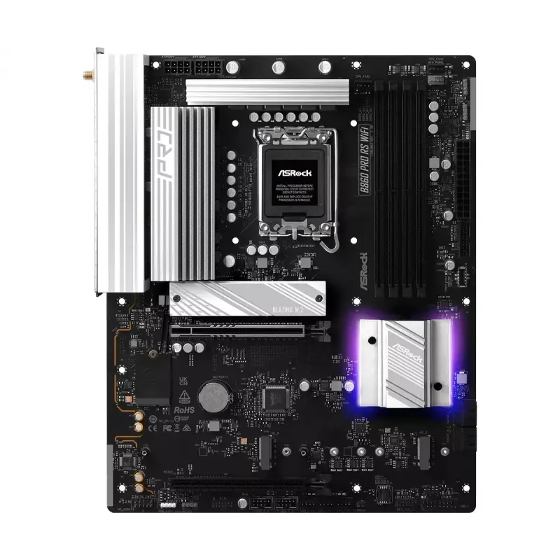 Mātesplate ASRock B860 Pro RS WiFi Intel B860 LGA1851 ATX, 4x DDR5 sloti, 256GB, Wi‑Fi 6E, 2.5GbE