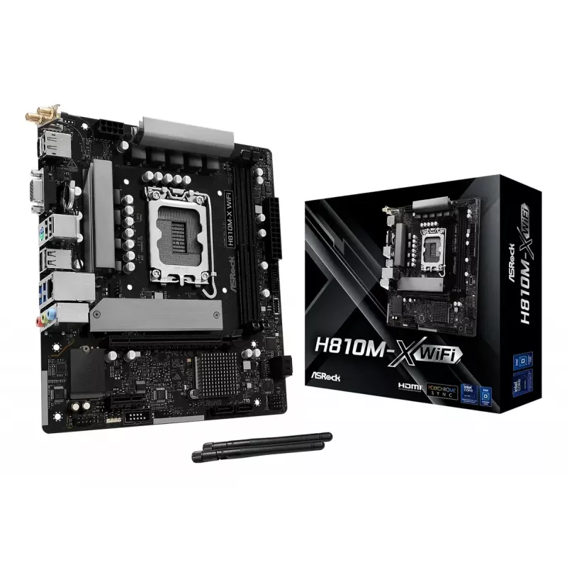 Mātesplate ASRock H810M-X WiFi — Intel H810, LGA 1851, microATX, DDR5, 2 DIMM, 128 GB, Wi‑Fi 5, 2.5Gb LAN, M.2, SATA III