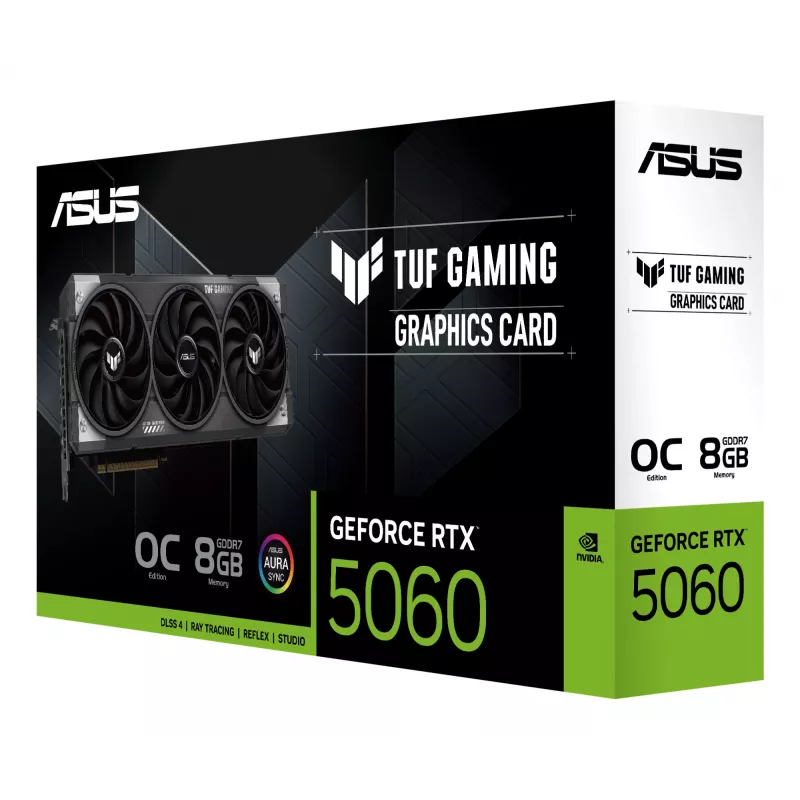 Grafikas karte ASUS GeForce RTX 5060 8 GB GDDR7 PCIe 5.0, 3840 CUDA, OC, 3x DisplayPort 2.1b + HDMI 2.1b, 302 mm, 3-slot