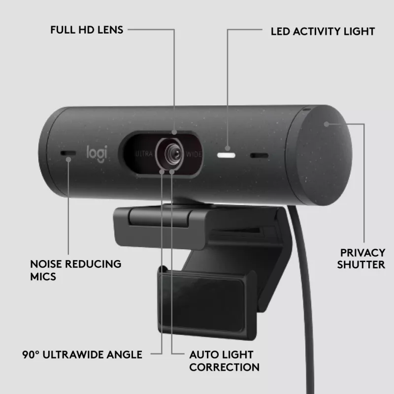 LOGITECH Brio 500 Full HD tīmekļa kamera, grafīta krāsa