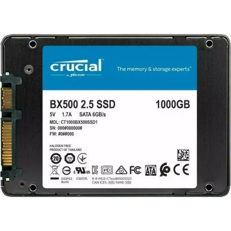 Crucial BX500 1TB 3D NAND SATA 2,5 collu iekšējais SSD, līdz 540 MB/s - CT1000BX500SSD1