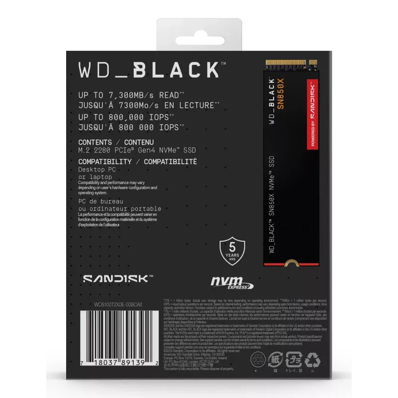 WESTERN DIGITAL SSD - WD_Melns SN850X - 1TB - Pci-e Gen4 x4 - M.2 2280