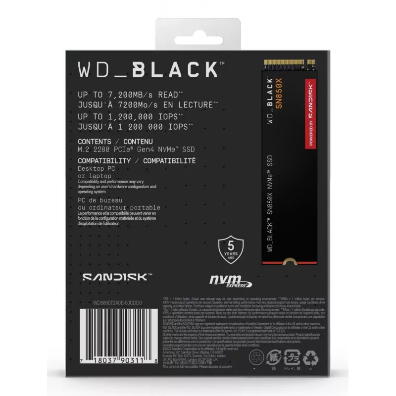 WESTERN DIGITAL SSD - WD_Melns SN850X - 8TB - Pci-e Gen4 x4 - M.2 2280