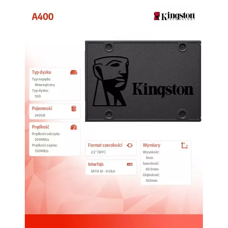 Kingston 240GB A400 SATA 3 2.5 collu iekšējais SSD SA400S37/240G
