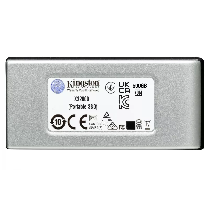 Kingston Technology 2000G PORTABLE SSD XS2000, 2 TB, USB Type-C, 3.2 Gen 2 (3.1 Gen 2), 2000 MB/s, Melns, Sudrabs