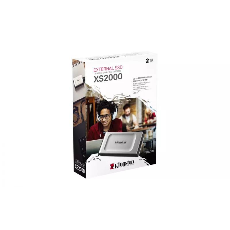 Kingston Technology 2000G PORTABLE SSD XS2000, 2 TB, USB Type-C, 3.2 Gen 2 (3.1 Gen 2), 2000 MB/s, Melns, Sudrabs