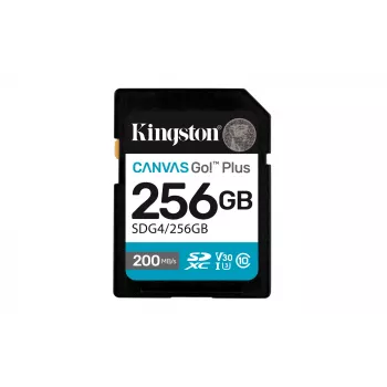 SDXC Flash Memory Kingston 256GB UHS-I Canvas Go Plus — 256 GB, U3/V30, Lasīt 200 MB/s, Rakstīt 160 MB/s, Class 10, Melna