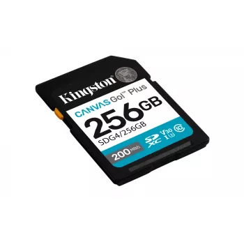 SDXC Flash Memory Kingston 256GB UHS-I Canvas Go Plus — 256 GB, U3/V30, Lasīt 200 MB/s, Rakstīt 160 MB/s, Class 10, Melna