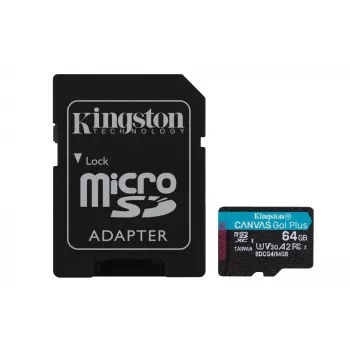 Kingston Technology 64GB microSDXC Canvas Go Plus Gen4 200MB/s A2 U3 V30 karte + adapteris