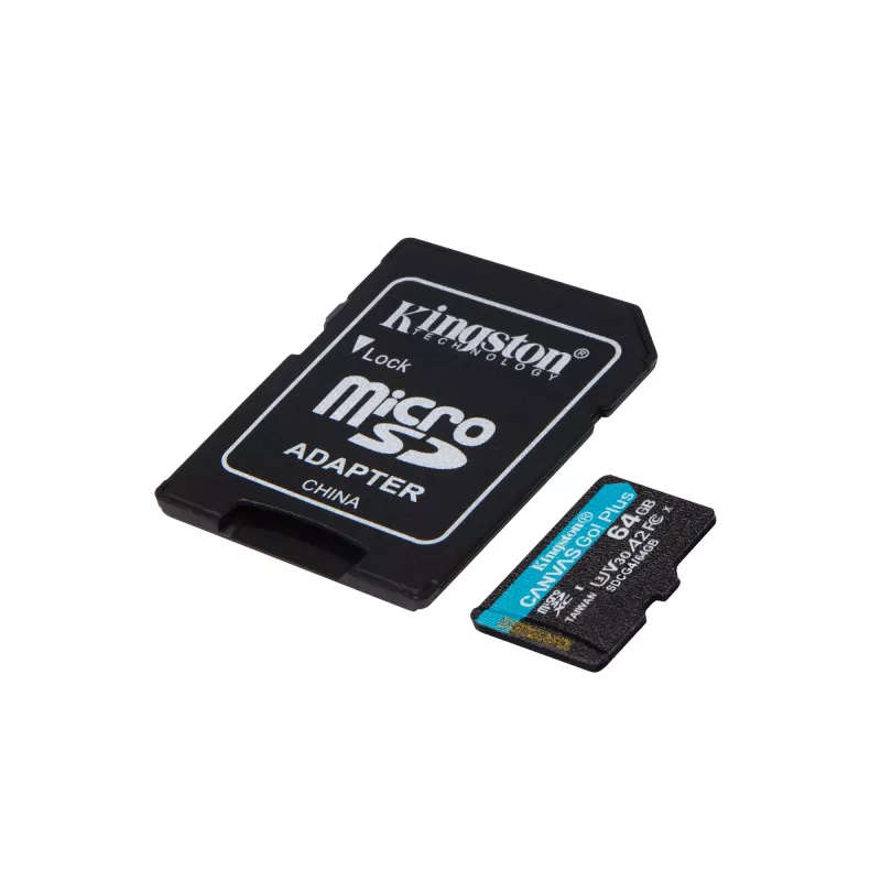 Kingston Technology 64GB microSDXC Canvas Go Plus Gen4 200MB/s A2 U3 V30 karte + adapteris