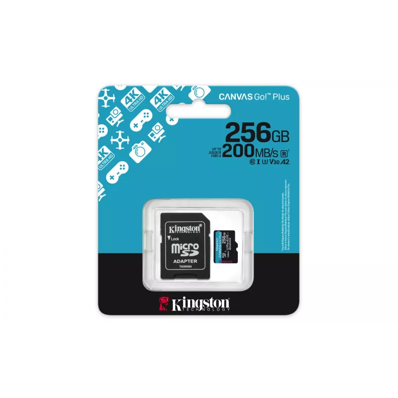 Kingston Technology 256GB microSDXC Canvas Go Plus Gen4 200MB/s A2 U3 V30 karte + adapteris