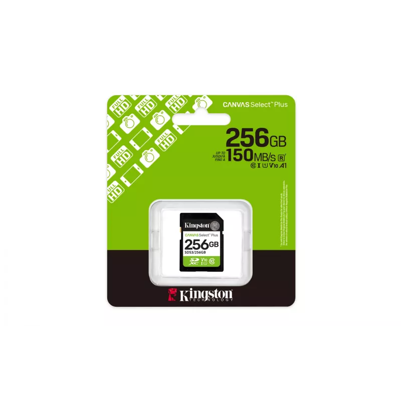SDXC atmiņas karte KINGSTON Canvas Select Plus Gen3 256GB SD UHS‑I 150MB/s C10 U1 V10