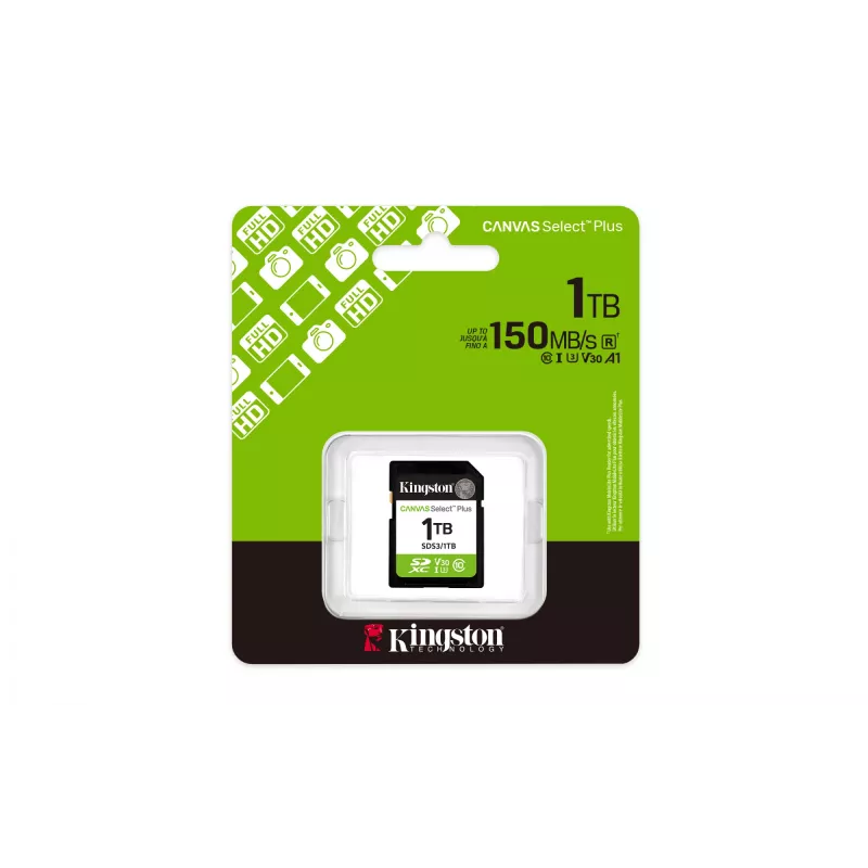 SD atmiņas karte KINGSTON Canvas Select Plus Gen3 1TB SDXC UHS-I V30 U3 Class 10, 150 MB/s