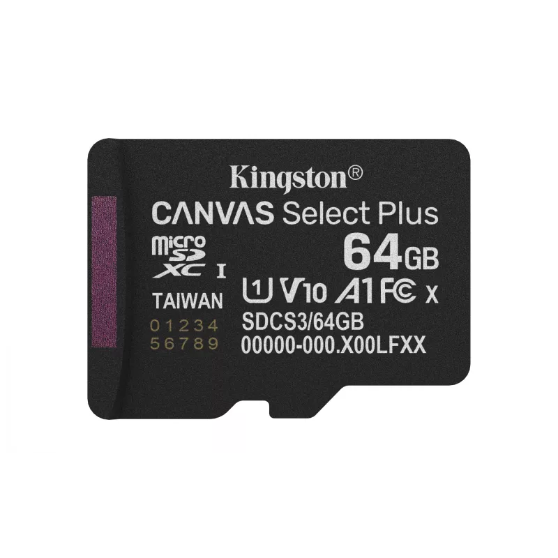 Kingston Technology 64GB microSDXC Canvas Select Plus Gen3 100MB/s A1 karte + adapteris