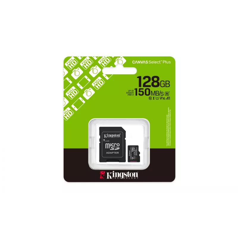 Kingston Technology 128GB microSDXC Canvas Select Plus Gen3 150MB/s A1 karte + adapteris
