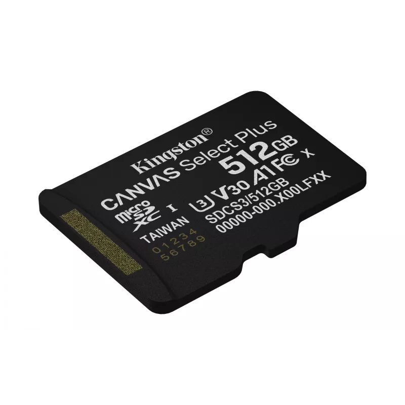 Kingston Technology 512 GB microSDXC Canvas Select Plus Gen3 150 MB/s A1 karte + adapteris