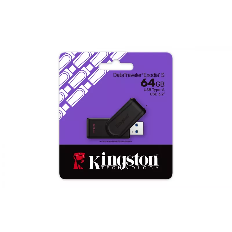 Kingston Technology DataTraveler 64GB pārnēsājams USB 3.2 Gen 1 Exodia S (melns/melns)