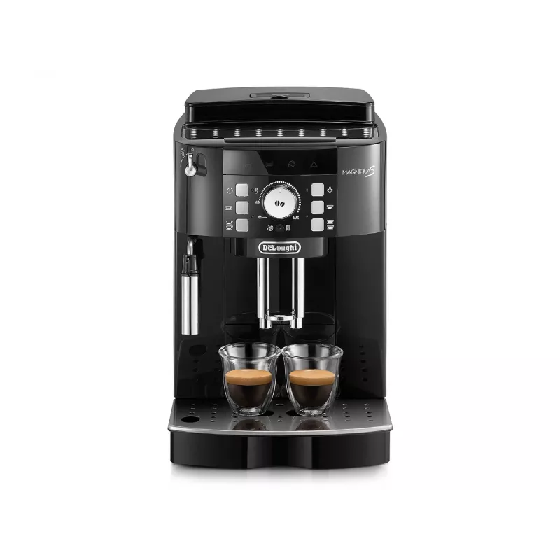 Kafijas automāts DeLonghi ECAM 21.117 B Magnifica S — pilnībā automātisks, 1,8 L ūdens tvertne, 250 g pupiņu tvertne, 15 bāri, 2 snīpi