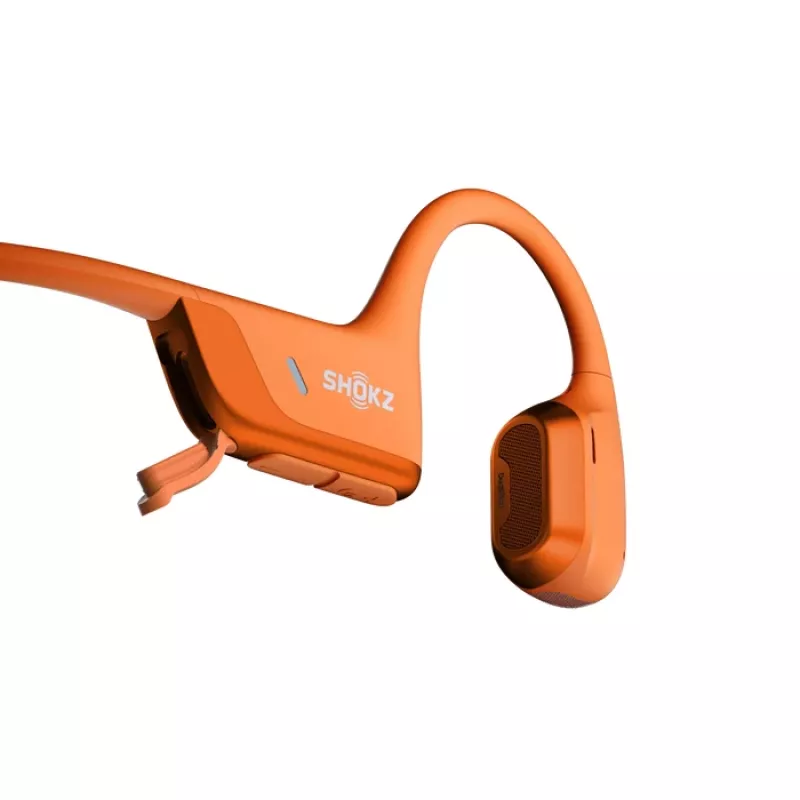 Kaulu vadītspējas austiņas Shokz OpenRun Pro 2 — binaurālas, bezvadu Bluetooth 5.3, IP55, 12 st. darbības laiks, 150 mAh, oranžas, aiz auss stiprināmas