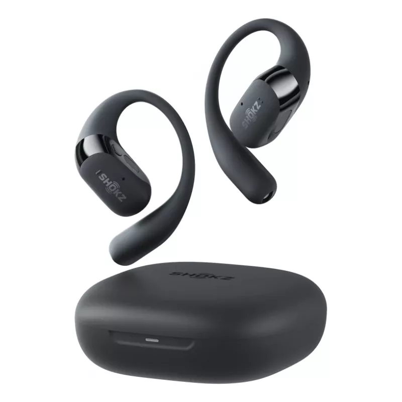 Austiņas JLAB AUDIO SHOKZ OpenFit 2 — kaulu vadītspējas, bezvadu, atvērtas auss ar auss āķi, melnas