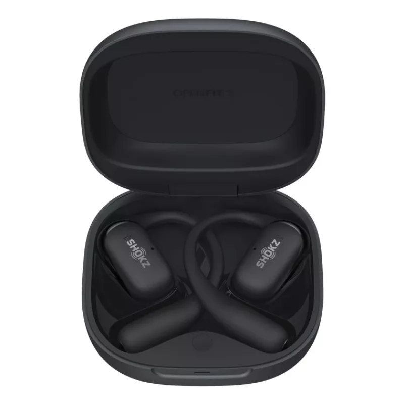 Austiņas JLAB AUDIO SHOKZ OpenFit 2 — kaulu vadītspējas, bezvadu, atvērtas auss ar auss āķi, melnas