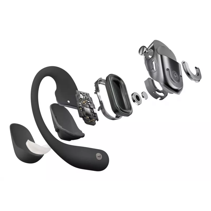 Austiņas JLAB AUDIO SHOKZ OpenFit 2 — kaulu vadītspējas, bezvadu, atvērtas auss ar auss āķi, melnas