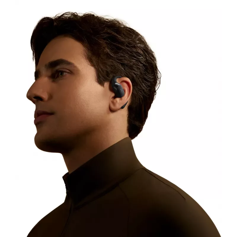 Austiņas JLAB AUDIO SHOKZ OpenFit 2 — kaulu vadītspējas, bezvadu, atvērtas auss ar auss āķi, melnas