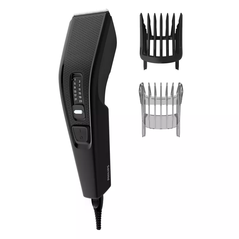 Matu griežamā mašīnīte Philips 3000 series HC3510/15 melna — nerūsējošā tērauda asmeņi, 0,5 mm līdz 23 mm, 13 garuma soļi