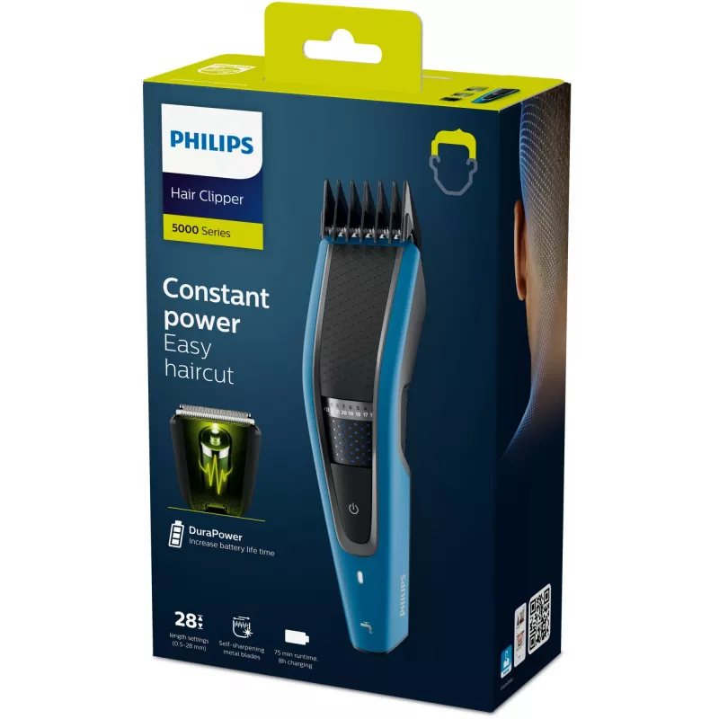 Matu griezējs Philips HC5612/15 — bezvada, nerūsējošā tērauda asmens, 28 garuma soļi (0,5 mm–28 mm), 75 min darbības laiks