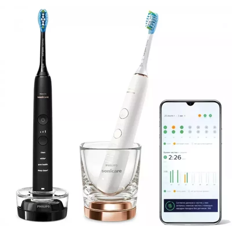 Zobu suka Philips HX9914/57 DiamondClean 9000 2 iepakojumā Melna/Balta